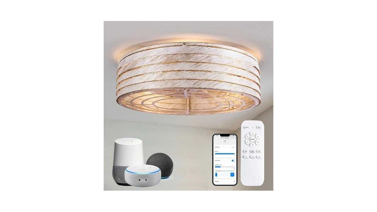 Linher 20-inch White Flush-mount Smart Ceiling Fan With Light