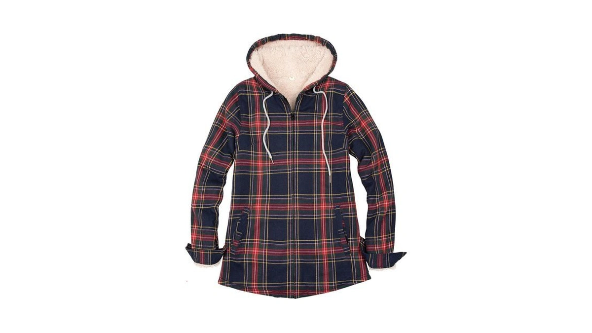 Women's Plaid Sherpa Lined Flannel Jacket Hooded Full Zip Fleece