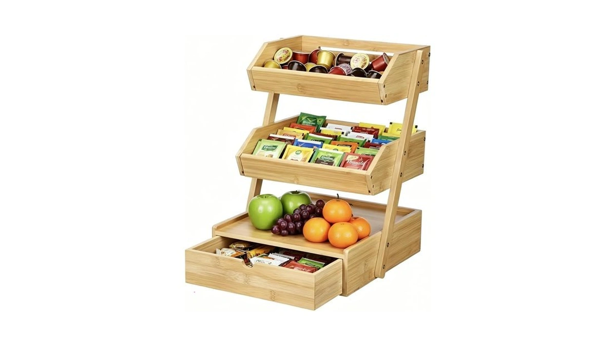 Salent 3-tier Natural Bamboo Fruit & Vegetable Basket Organizer With