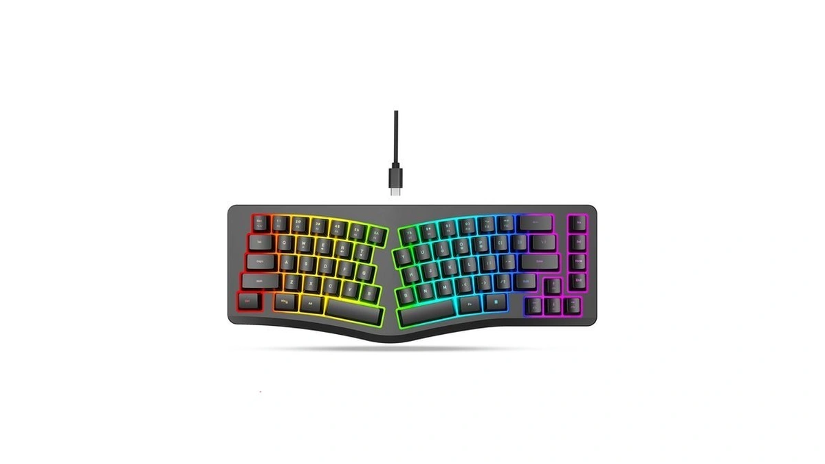 Hxmj-wired Ergonomic Gaming Keyboard,mechanical Feel,detachable Usb Cable,69 Keys,rgb Backlit-black