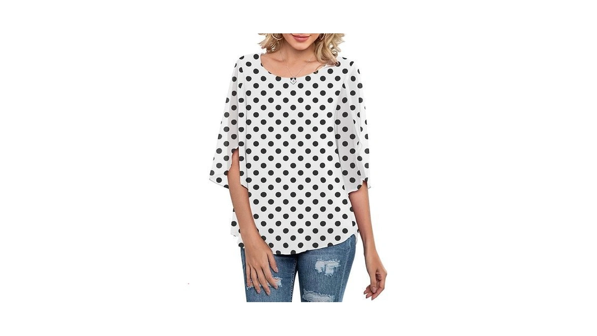Neineiwu Women's Floral Chiffon Blouse 3/4 Ruffle Sleeve Dressy Casual