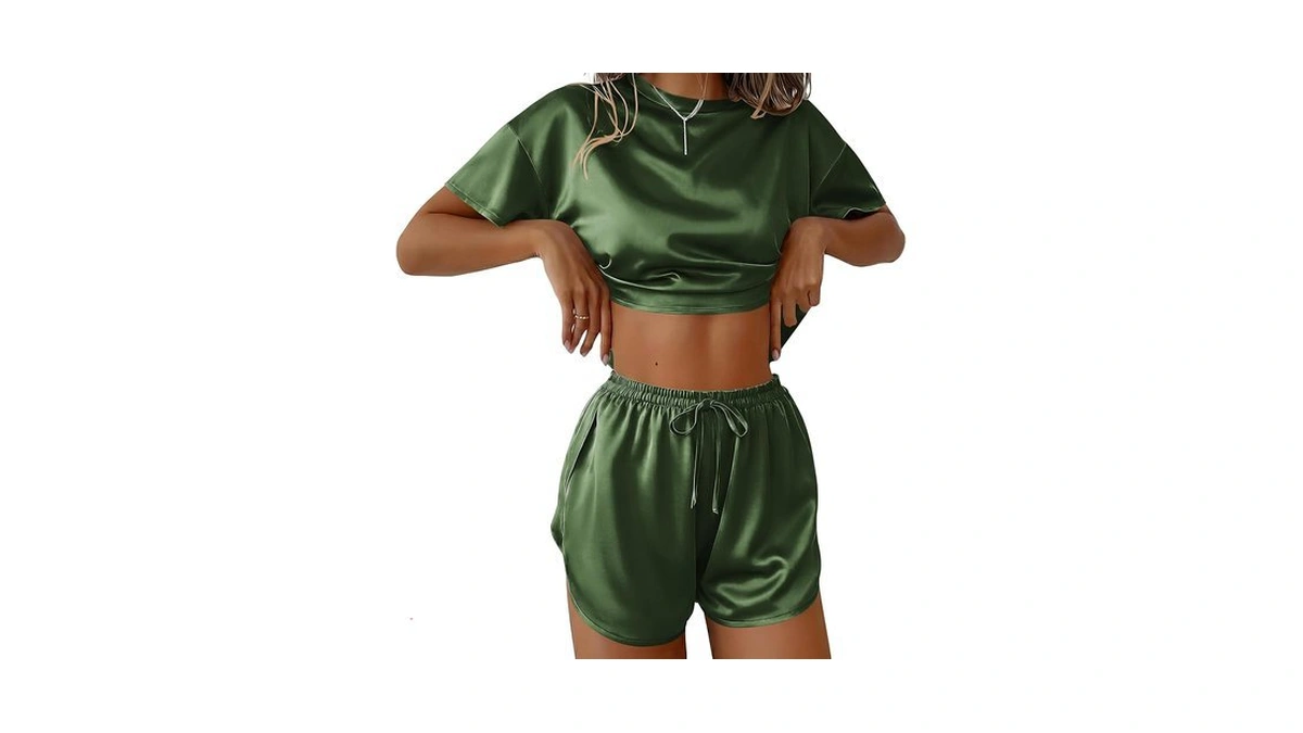Ekouaer Womens Silk Pajama Sets Side Split Shorts Satin Pjs
