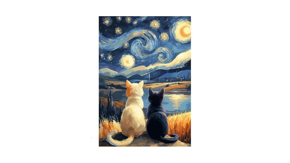 1000 Piece Starry Night Two Cats Lakeside Jigsaw Puzzle For