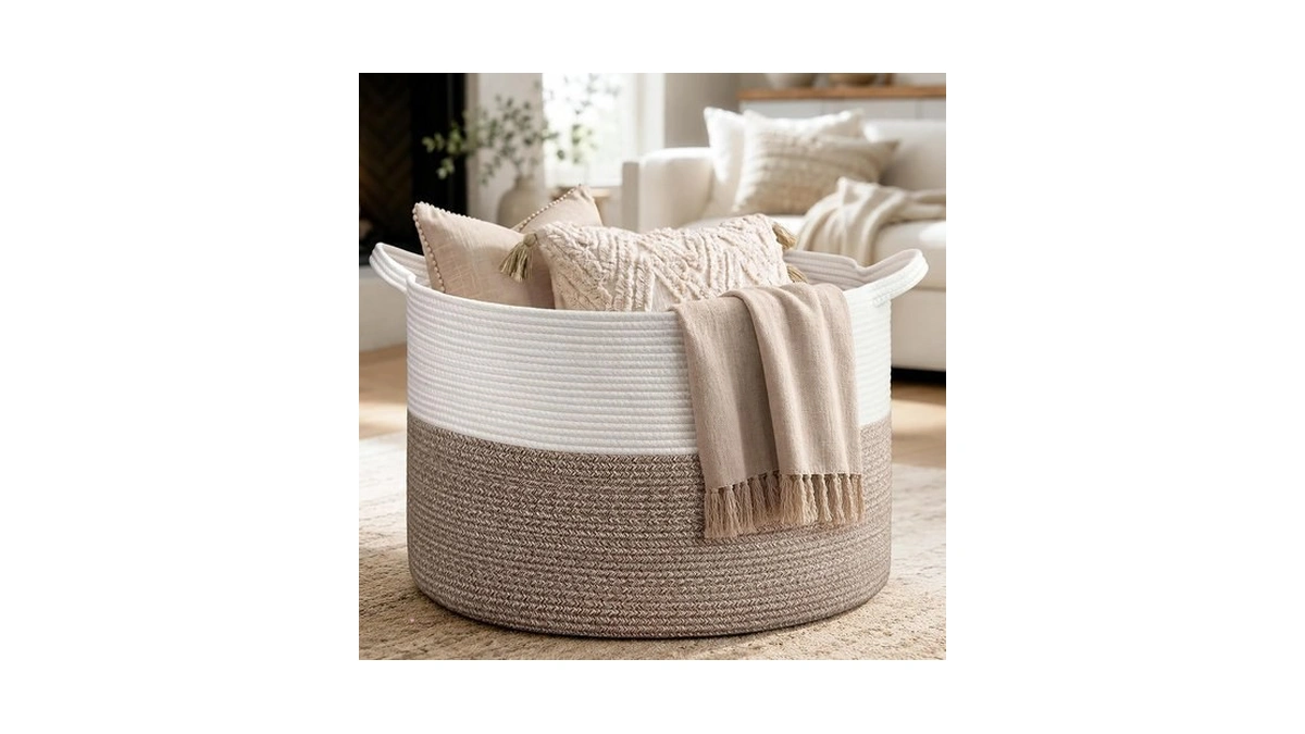 Goodpick Large Woven Blanket Basket Living Room & Playroom, 85l