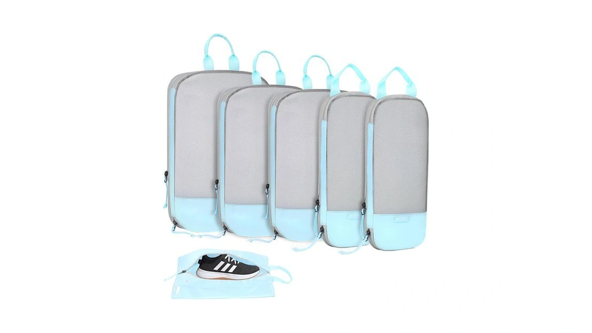 Voova Compression Packing Cubes For Travel, 6 Piece Set, Blue