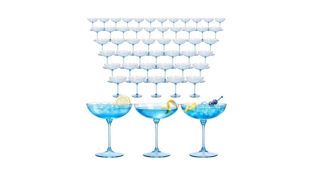 Lemonroad 48 Pcs Plastic Coupe Glasses, 9 Oz, Detachable Stem,