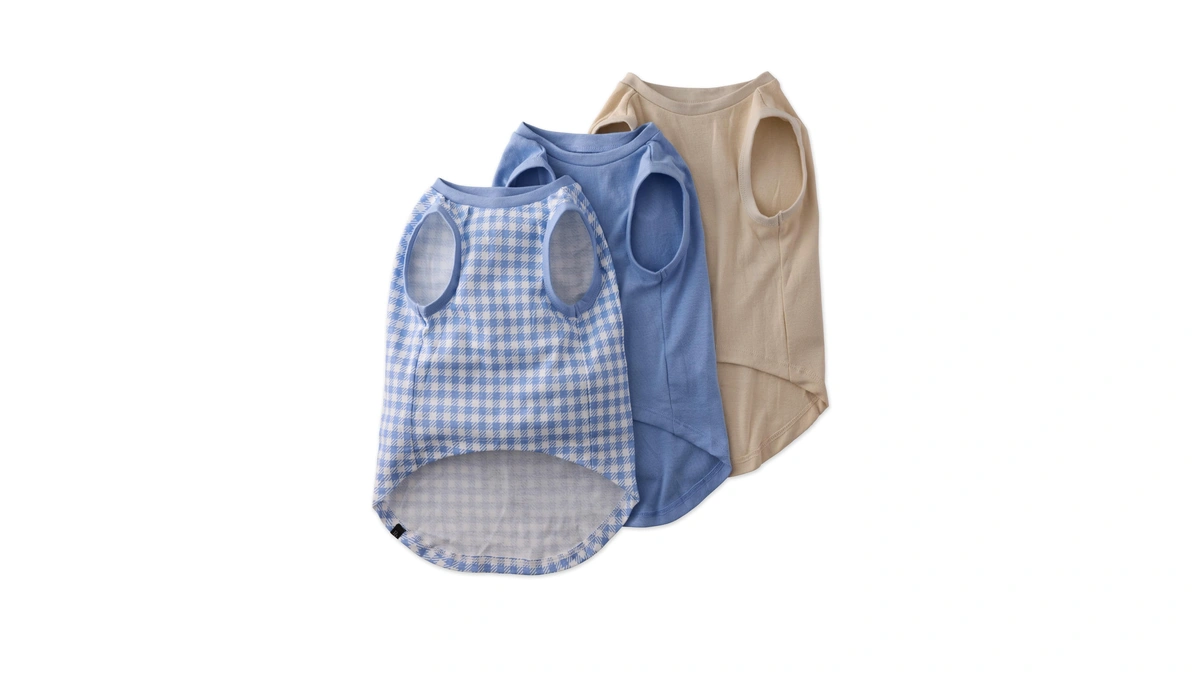 Pet Passion Tank Dog T-shirt, Sleeveless, 3 Pack, Blue Check,