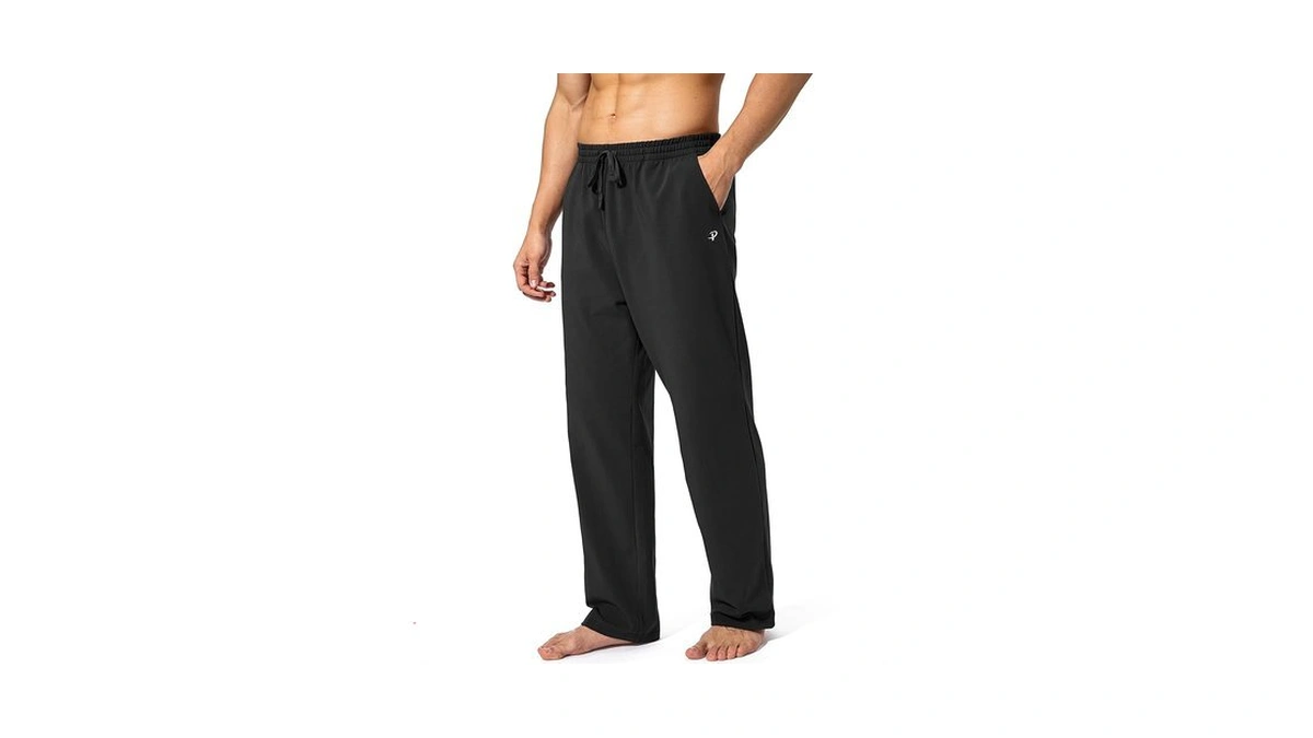 Pudolla Men's Cotton Yoga Sweatpants Athletic Lounge Pants Open Bottom