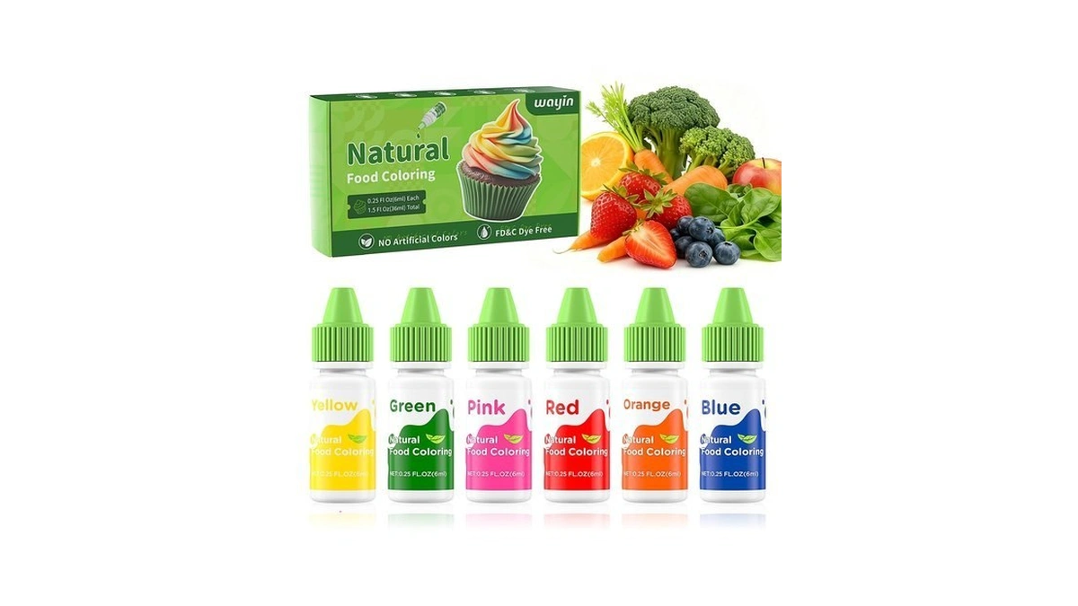 Natural Food Coloring Liquid Set - 6 Vibrant Color Food