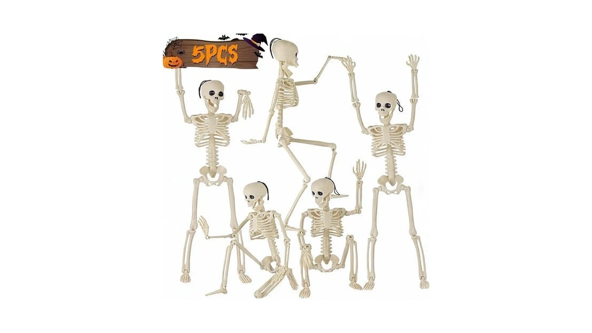 Feir 16" Skeletons Halloween Decorations – 5pcs Posable Full Body