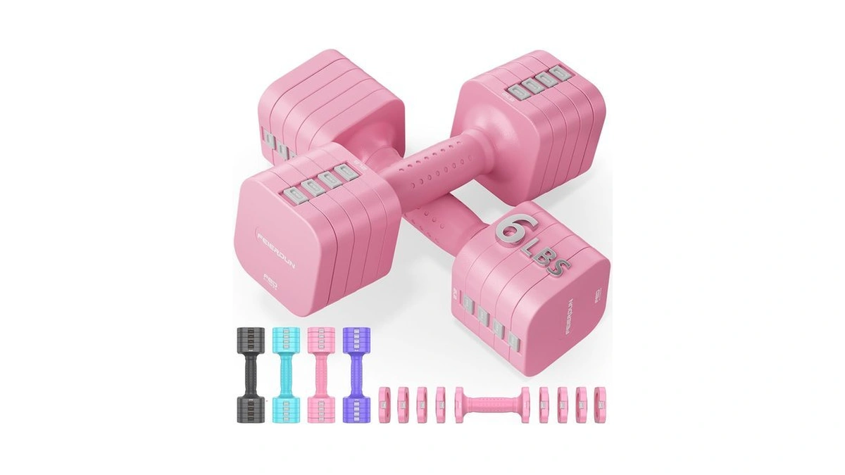 Feierdun 5-in-1 Adjustable Dumbbell Set Of 2, 12lbs/6lbs Hand Weights