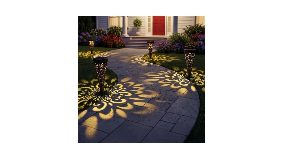 Hoikwo 4 Pack Hollow Out Solar Lights Outdoor Waterproof
