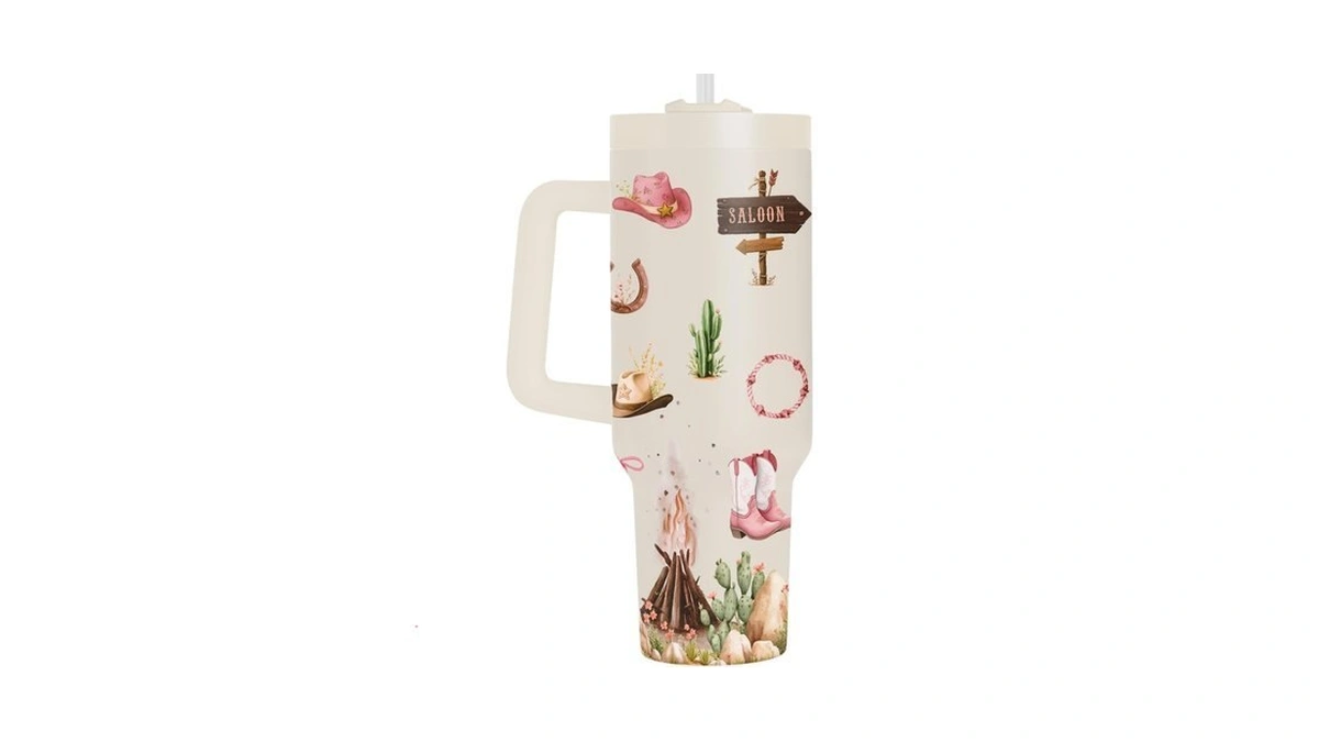 Fancyfams Cowgirl Tumbler With Handle 40oz, Insulated Stainless Steel Travel