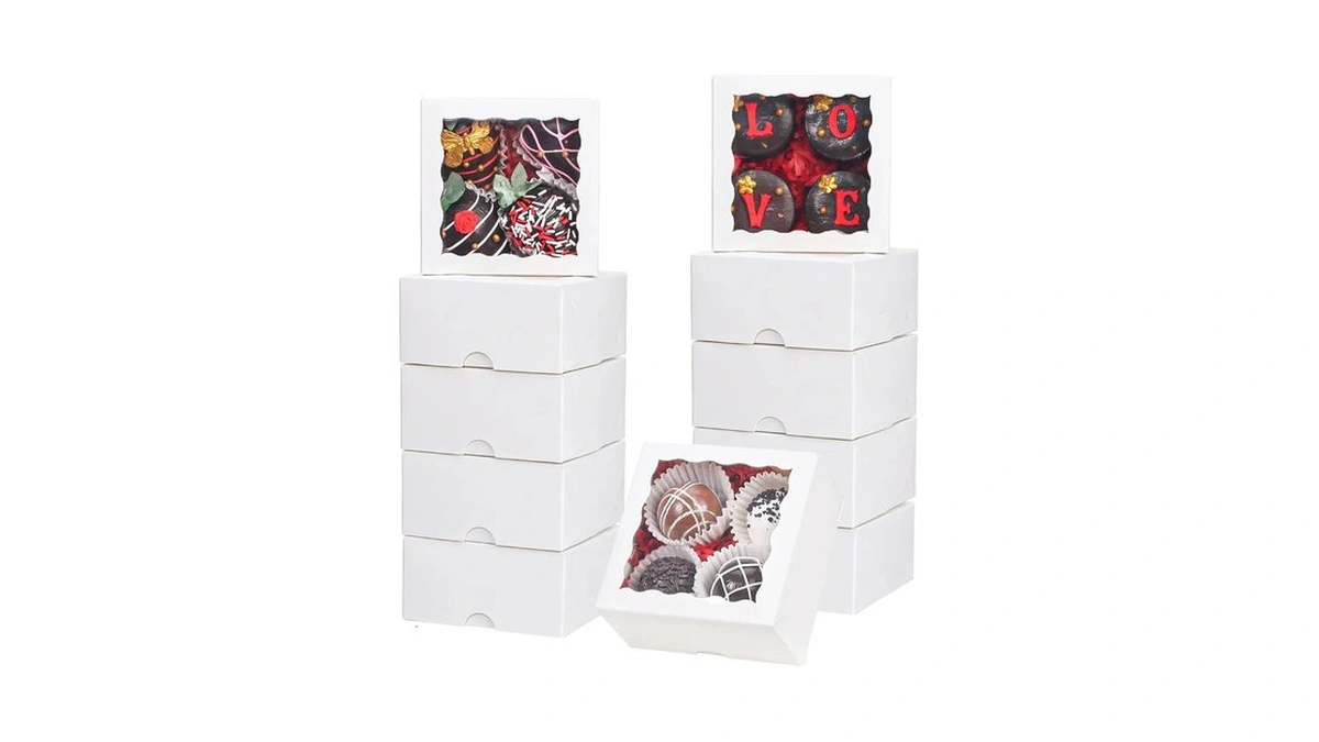 Temlqpack 40pcs 4x4x2 Inch Pastry Bakery Boxes With Window (truffle/cookies)