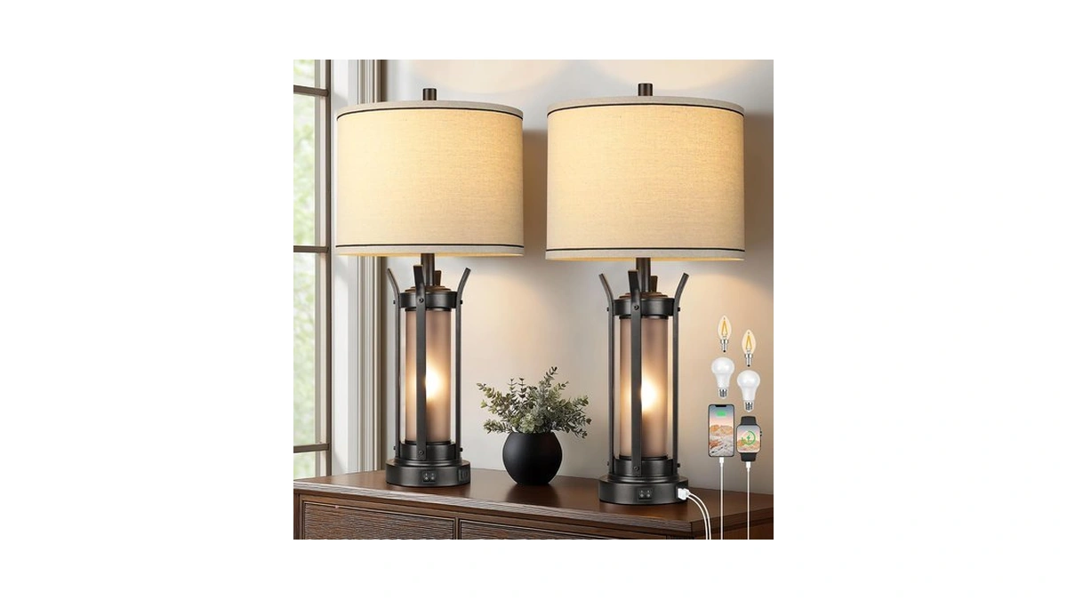 Qimh 26" Table Lamps For Living Room, Rustic Beside Lamp,