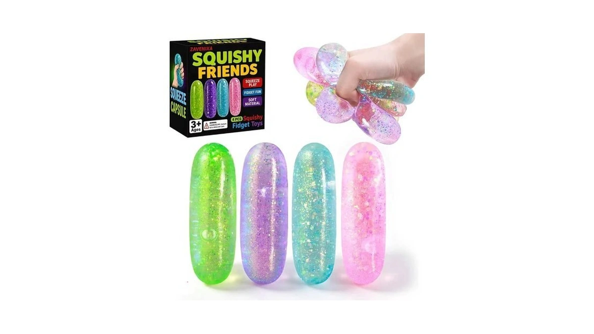 Zavenixa 4 Pcs Squishy Capsule Toys, Sensory Fidget Toys For