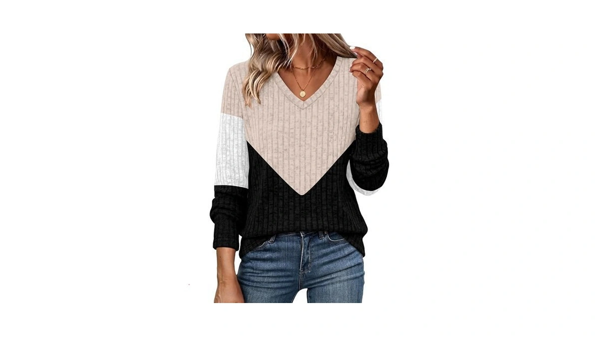 Wiholl Sweaters For Women V Neck Color Block Tunic Top