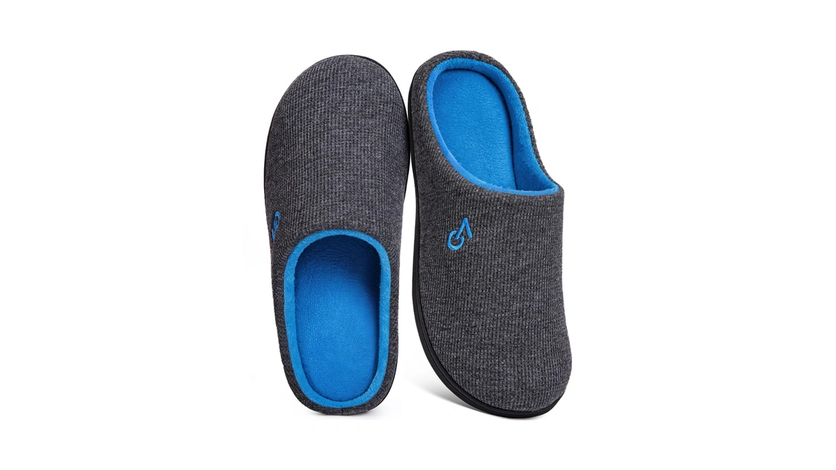 Veracosy Men's Two-tone Cozy House Slippers Dark Gray/blue, 9-10 Us