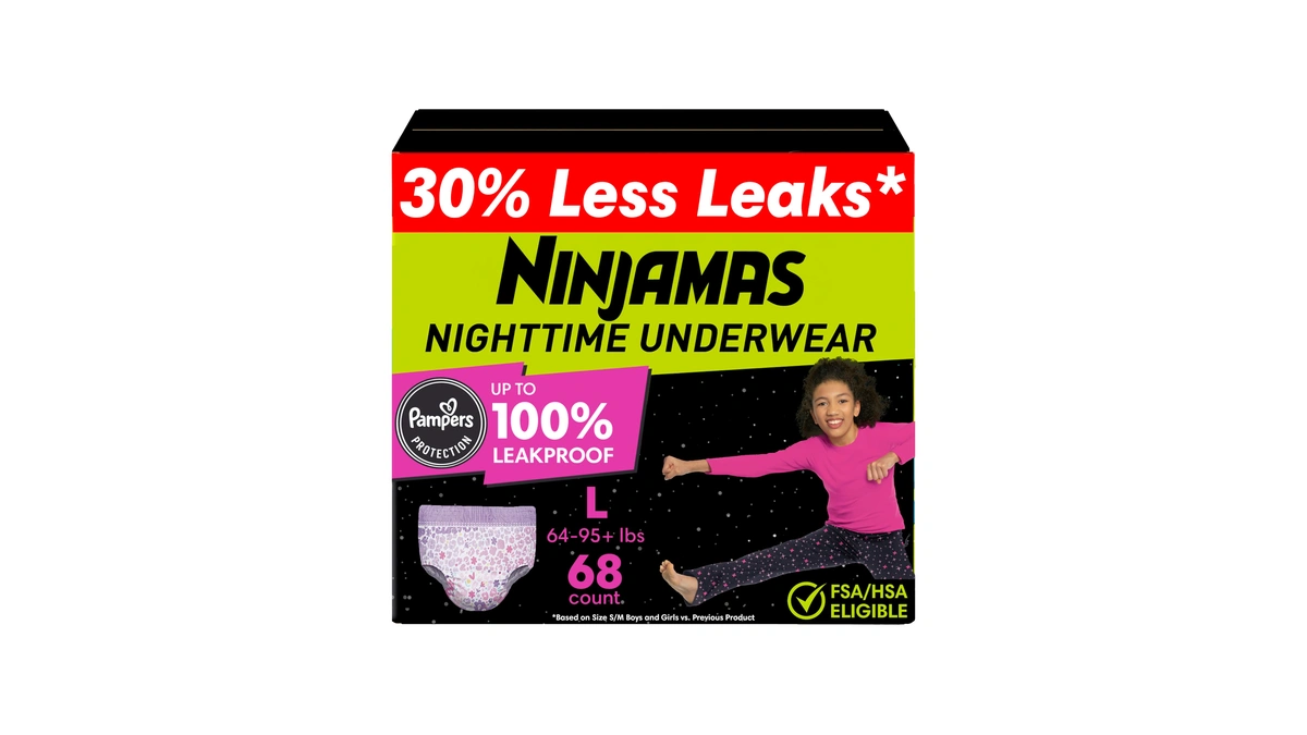 Ninjamas Girls Bedwetting Nighttime Underwear, Pampers Pull Ups Size L