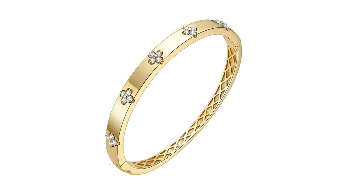 Timelesstar 14k Gold Plated Cuff Bracelet For Women Clover Moissanite