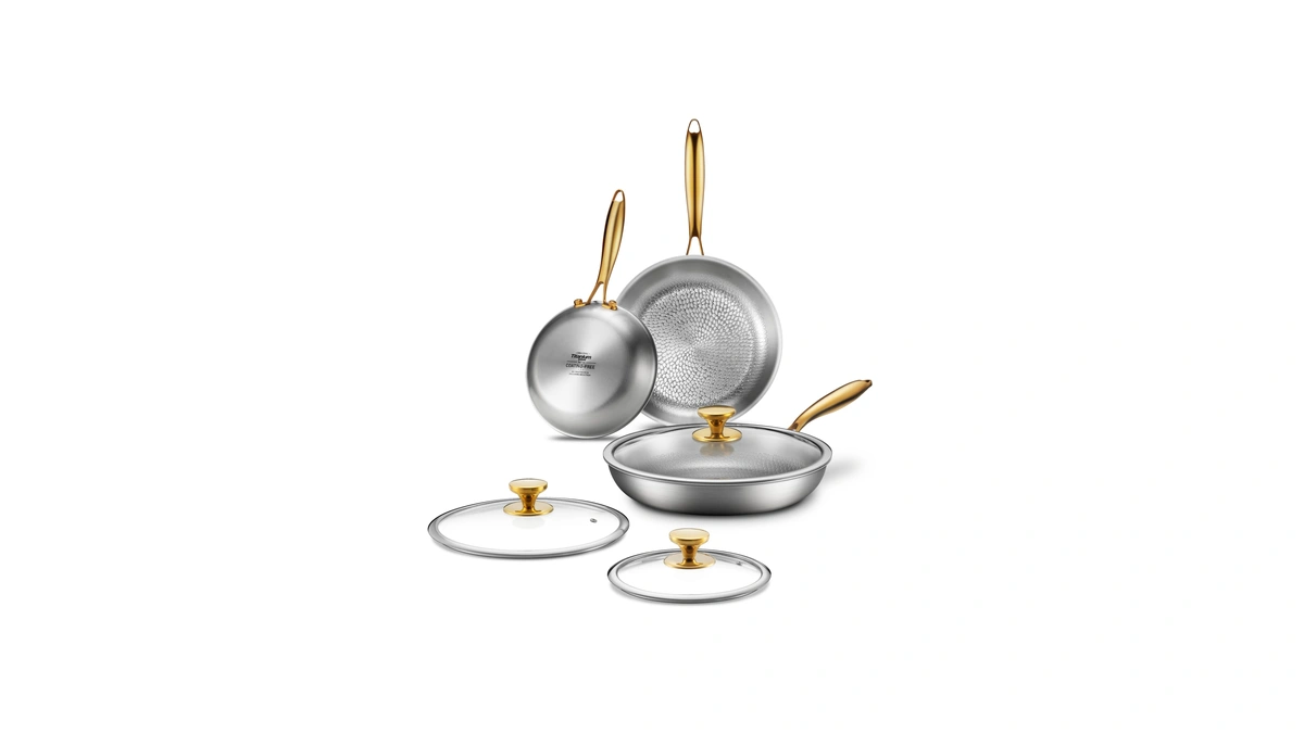 Titanium Pans For Cooking, Ø 8+10+12in With Lids, Titanium Frying