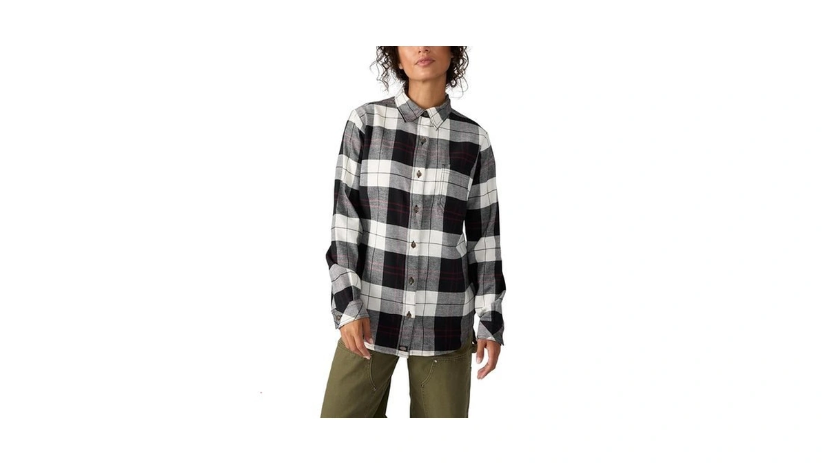 Dickies Women's Plaid Flannel Long Sleeve Shirt Black/egret