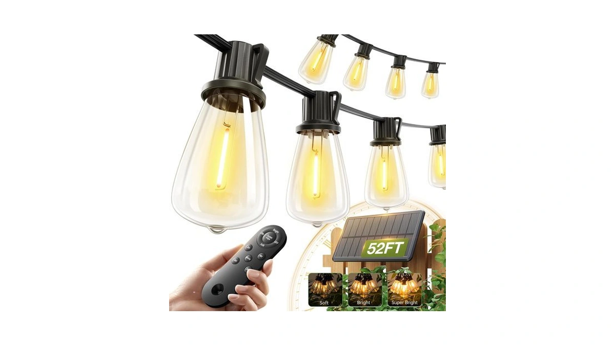 Addlon 52ft(48+4) Solar String Lights Outdoor, Waterproof Dimmable 16+1 Led