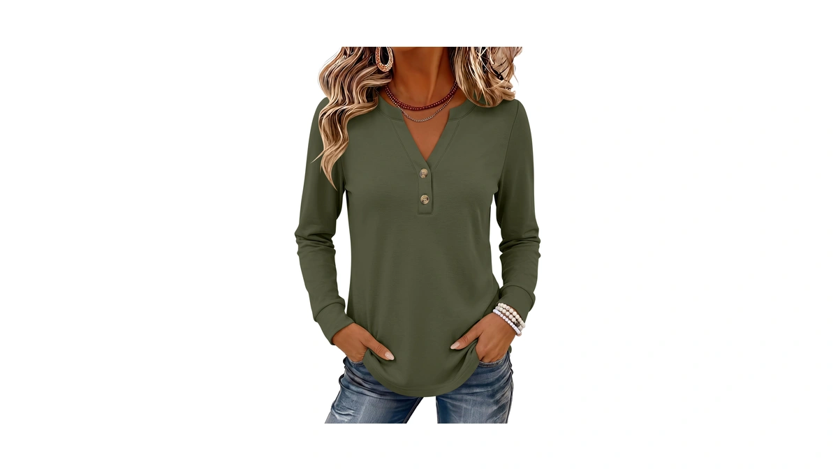 Anrabess Womens Long Sleeve Shirts Air Layer Henley V Neck