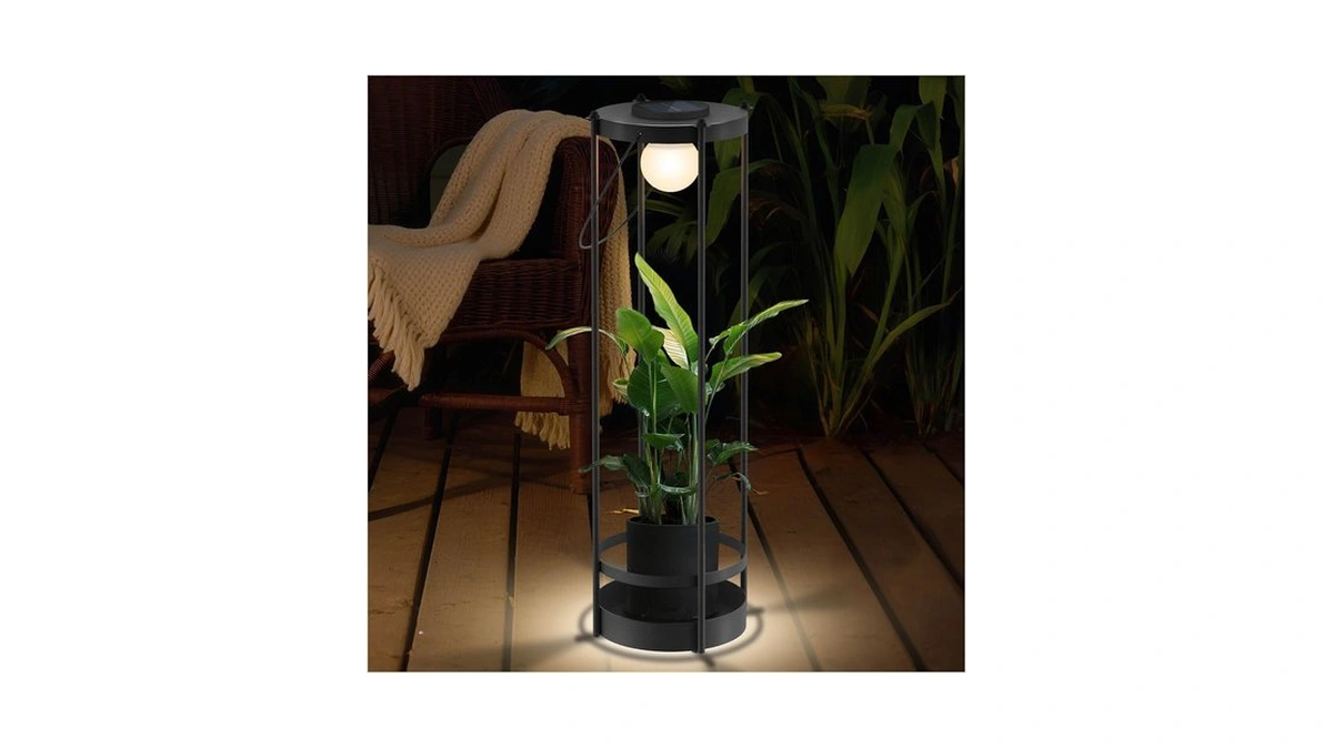 Outdoor Solar Floor Lamp With Plant Stand 2 In 1