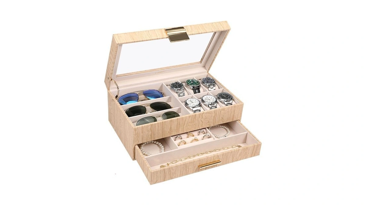 Landici 2-layer Pu Leather Watch And Jewelry Box, Oak