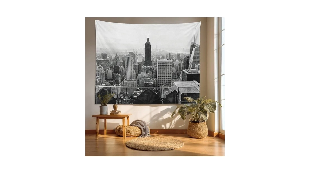 Batmerry New York City Skyline Usa Tapestry, Modern Black And