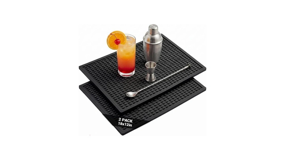 Rubber Bar Mats For Countertop, 12"x18" Black 2 Pack -