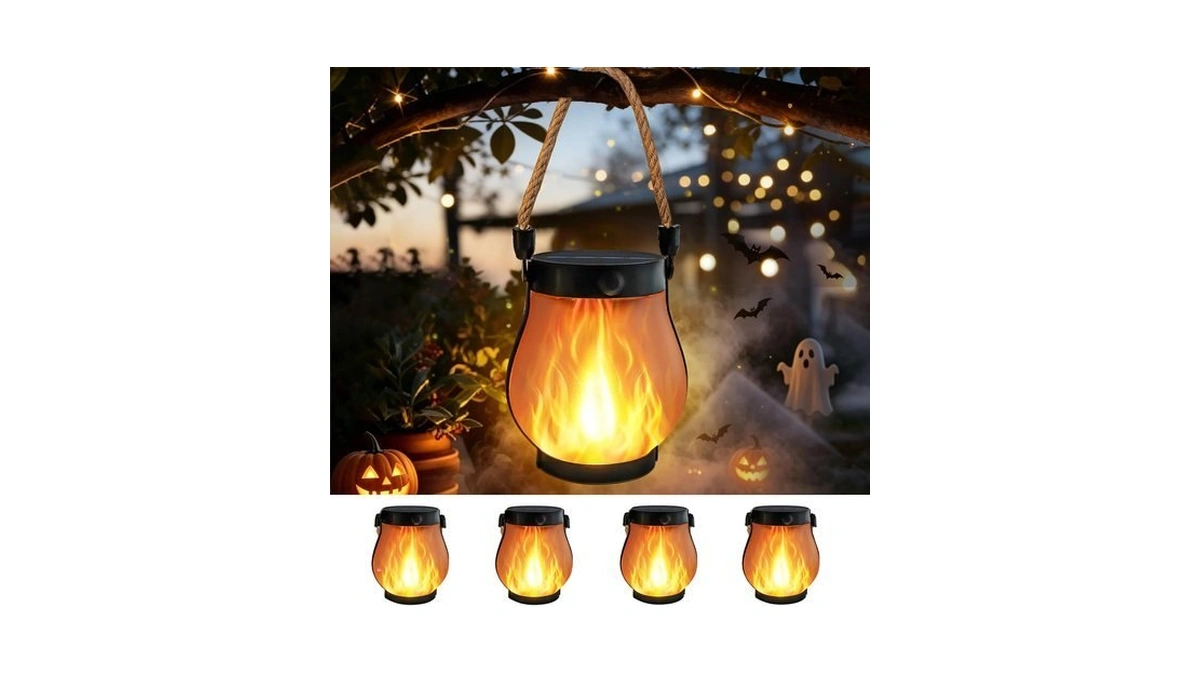 4 Pack Gen2 Solar Lanterns Outdoor Waterproof Hanging Halloween Flame