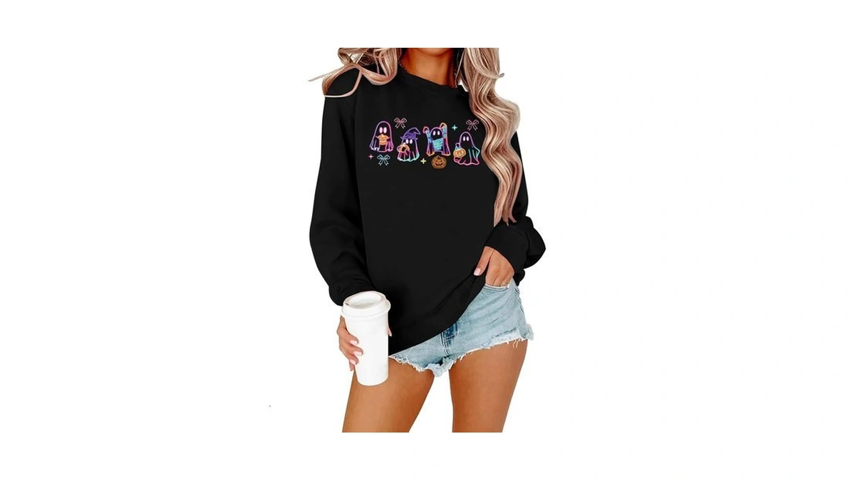 Halloween Ghost Sweatshirts Women Halloween Spooky Ghost Pullover
