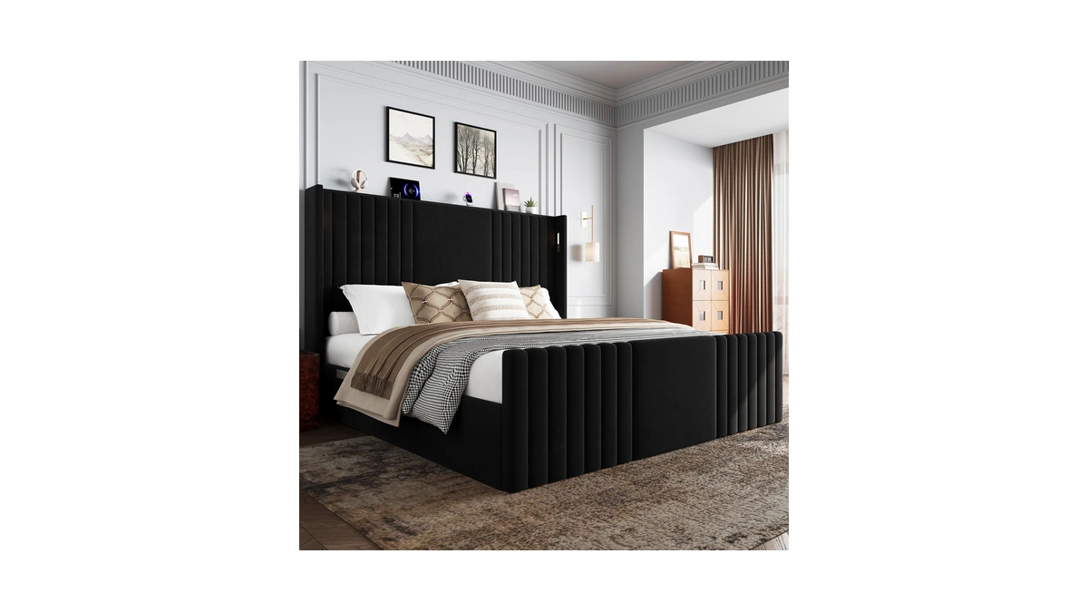 Uteeran 55" Tall King Size Platform Bed Frame With 2