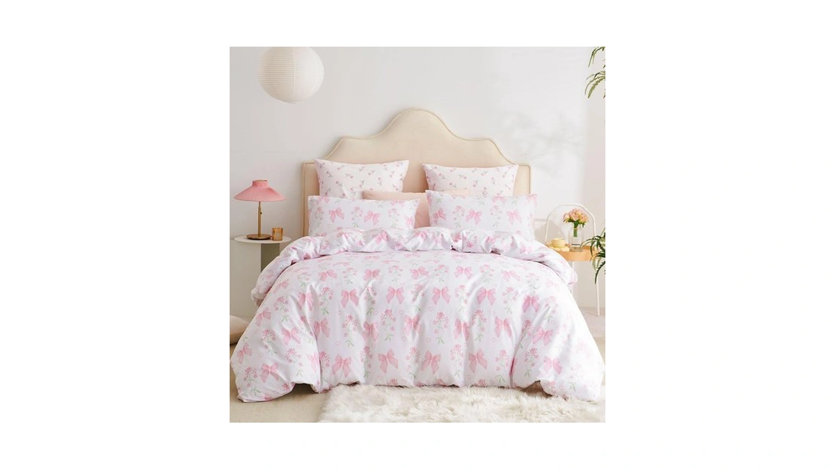 Jolusere Floral Duvet Cover Twin Pink Bow Bedding Set For