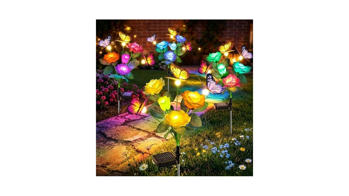Rechoo Solar Lights Outdoor, 6 Pack Solar Flower Swaying Butterfly