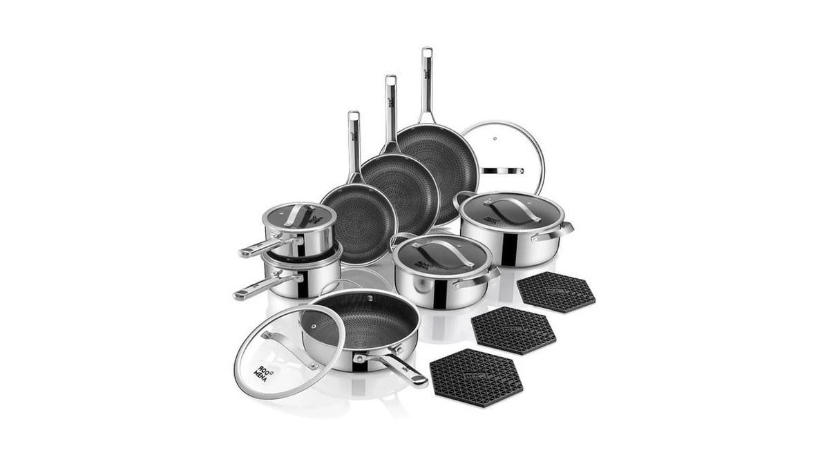 Pots And Pans Set Hybrid Stainless Steel, 17pc Nonstick Cookware