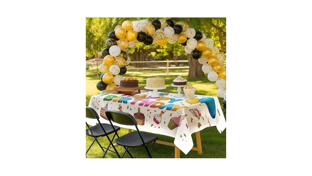 Hometitute Birthday Tablecloth 60x83 Inch Cupcake Balloon Pattern