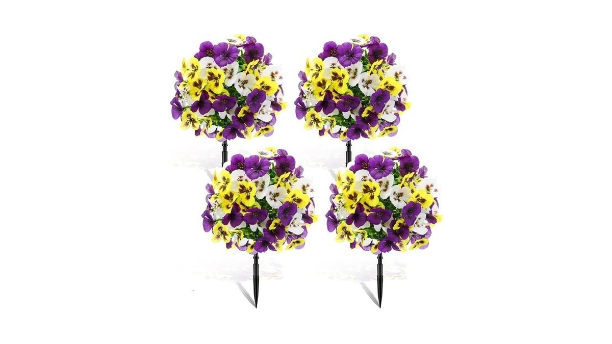 Retrowavy 4 Pcs 16 Inch Artificial Pansy Flowers For Outdoor,
