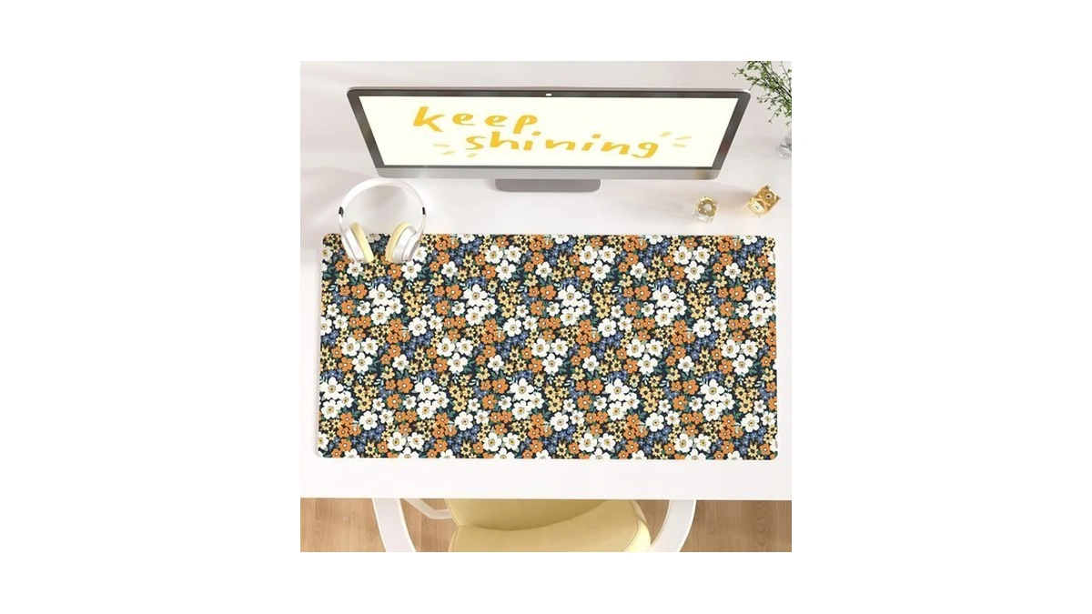 Faux Leather Large Mouse Pad, Office Desk Mat, 31.5"x15.7", Ditsy