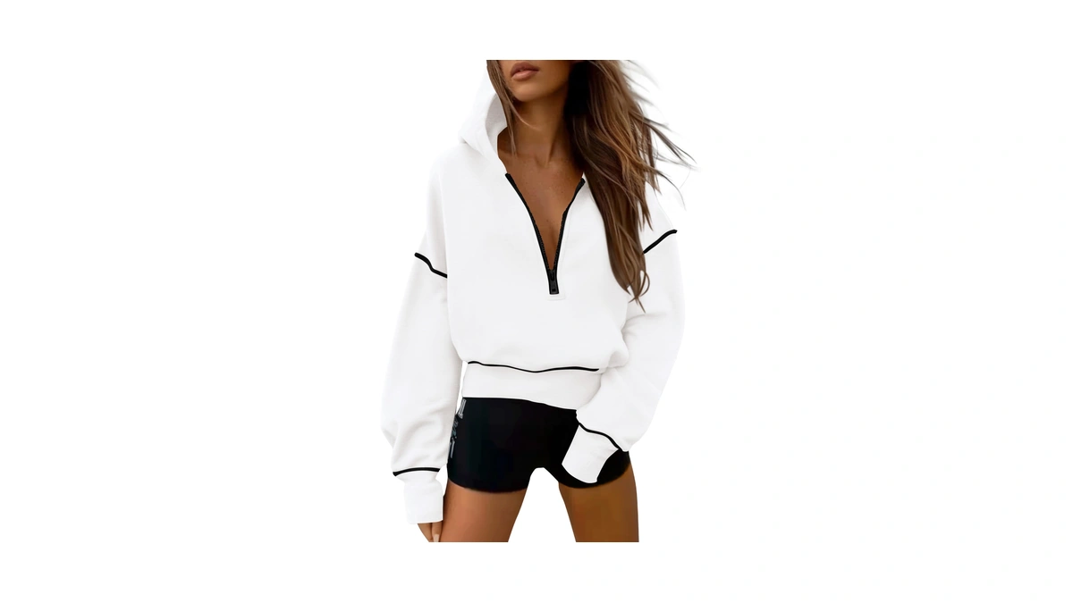 Prettygarden Women Fall Half Zip Cropped Hood...