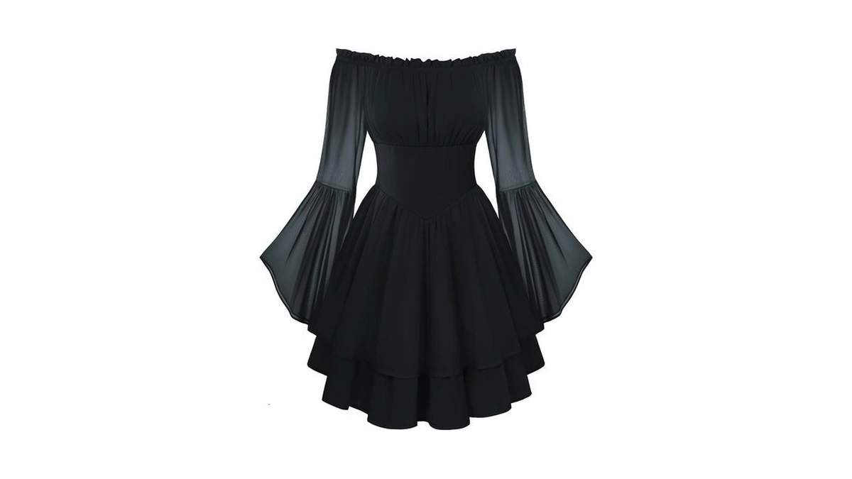 Women Corset Dress Off Shoulder Bell Sleeve Mini Dress Black