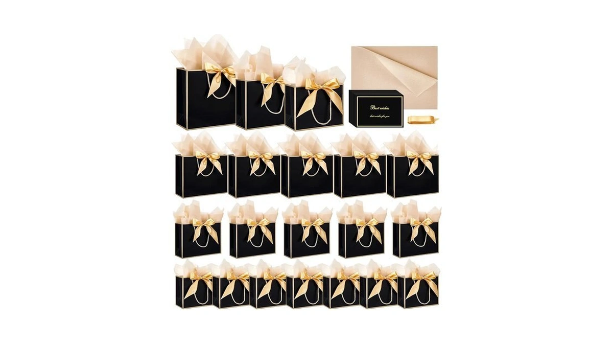 Interwarm 20 Sets Metallic Paper Gift Bags With Handle Tissue