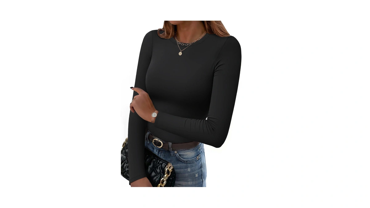 Zeagoo Women Top Long Sleeve Shirt Black Tee Crewneck Plain