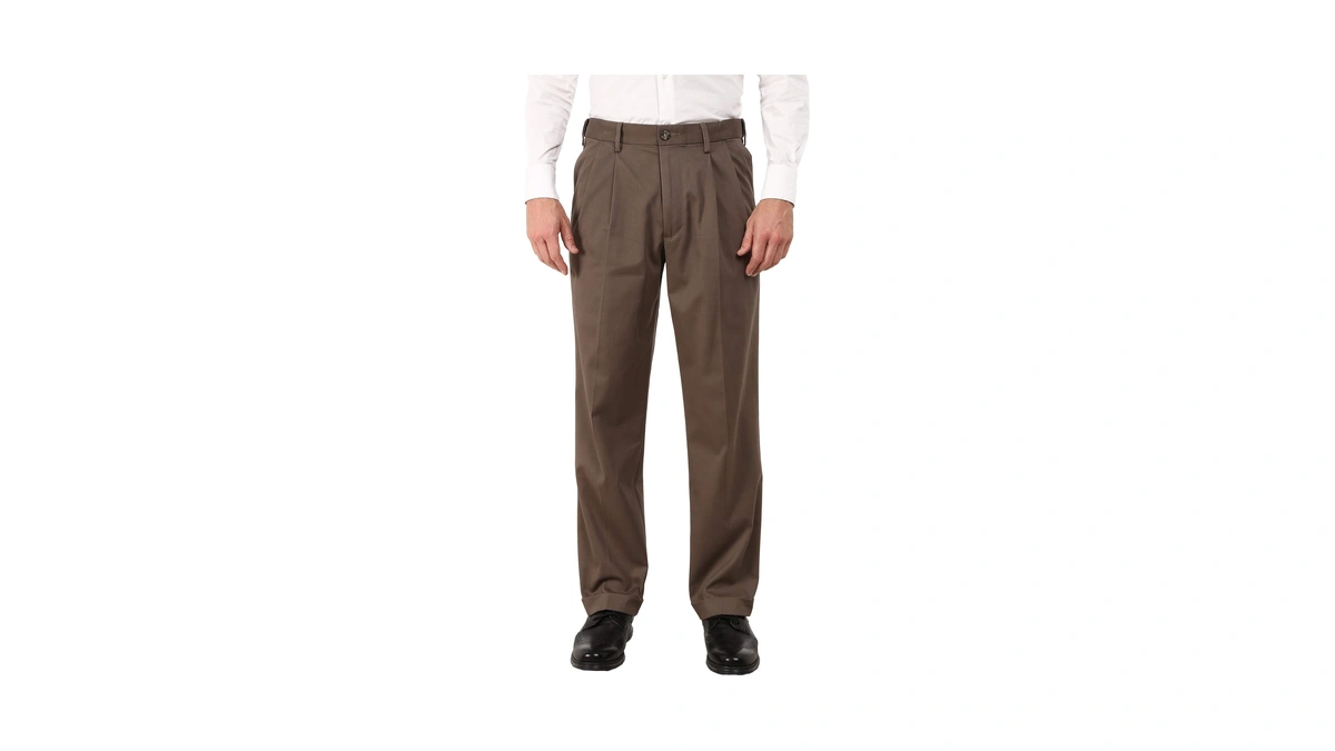 Dockers Men's Relaxed Fit Comfort Khaki Pants-pleated, Dark Pebble, 34w