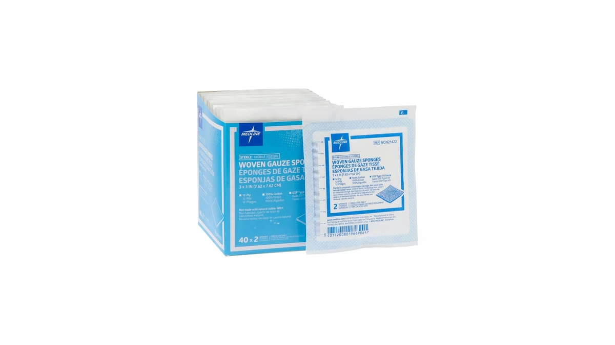 Medline Sterile 100% Cotton Woven Gauze Sponges, 3" X 3",