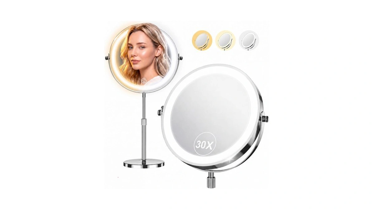 Dienmern 1x/30x Makeup Mirror With Lights, 9" Magnifying Vanity Mirror