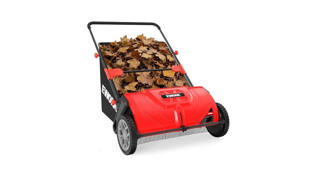Ework Push Lawn Sweeper 32-inch With 4.5 Cu.ft. Hopper Bag