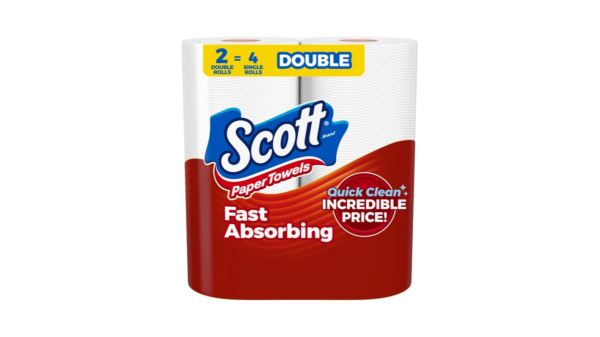 Scott Paper Towels, Choose-a-sheet, 2 Double Rolls = 4 Regular
